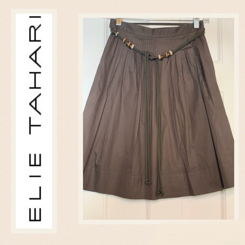 Elie Tahari Brown Skirt with Beaded Tie Belt